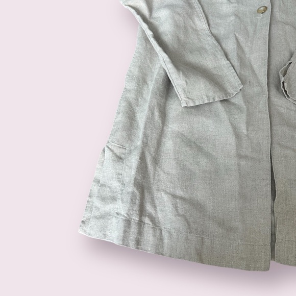 J. Jill Women’s 100% Linen Long Button Front Wheat Color Shirt Coat Size 6 Tall - Picture 2 of 14